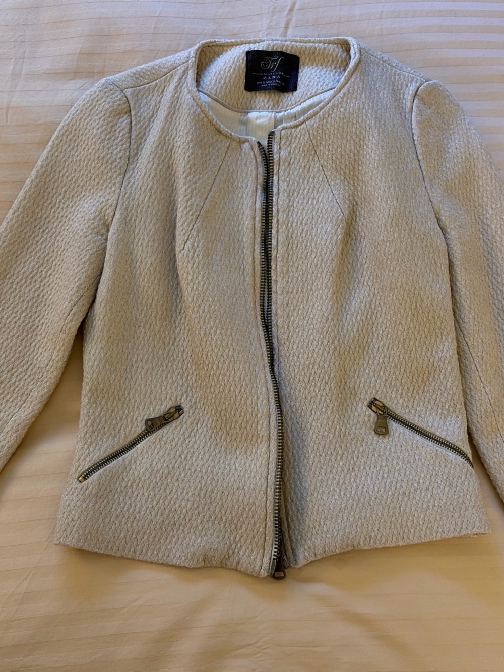 Zara Cream Textured Zip Jacket - Small